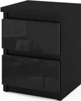 STIV Möbel | Nachttisch - Nachtschrank mit 2 Schubladen - Schwarz Gloss H40cm B30cm T30cm