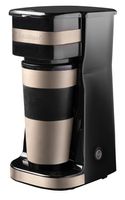 Bestron Kaffeemaschine mit Isolierbecher, Camping Kaffeemaschine für gemahlenen Filterkaffee, kleine Kaffeemaschine für 2 Große Tassen, 750 Watt, Edelstahl, Farbe: hellbeige/satin