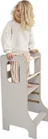 Sicher Lernturm grau für Kinder | Verstellbarer Küchenhelfer Montessori | Küchenmöbel Montessori | Kinderhocker aus Holz | Holzplattform | Treppenstuf