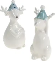 Keramik Rentier Figur 11cm, 12cm Weiß 2er Set Weihnachtsdeko