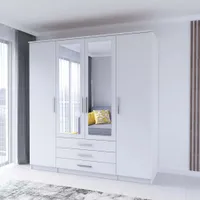 Drehtürenschrank Kleiderschrank Schrank 200 cm Weiß/Weiß mit Spiegeln - Szantal 4D