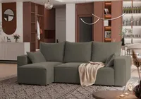 4ALLHOME Ecksofa mit Schlaffunktion TOBI, Couch, Sofa mit Bettkasten, Eckcouch, L-Form Velo 625 Grau-Braun