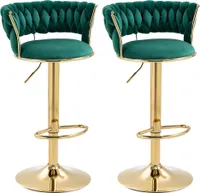 Fortuna Lai Barová stolička Velvet Fabric (2.st), nastavitelná výška, pro restaurace, bary, zelená