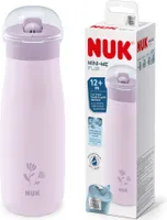 NUK Mini-Me Flip mit Strohhalm für Kleinkinder | ab 12 Monate | 500 ml | Edelstahl-Wasserflasche für Kinder | auslaufsichere stabile Trinköffnung | bruchsicher | lila Blume