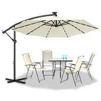 LZQ ALU Sonnenschirm Gartenschirm Ø350cm mit LED Terrassenschirm Marktschirm Ampelschirm mit Ständer und Kurbel für Garten, Beige