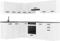 Belini Küchenzeile Küchenblock Küche L-Form JANET Küchenmöbel mit Griffe, Einbauküche ohne Elektrogeräten mit Hängeschränke und Unterschränke, ohne Arbeitsplatten, Weiß matt