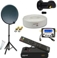PremiumX Camping mobile Satelliten-Komplettanlage 45cm Antenne Single LNB TV Kabel Dreibein-Stativ HD Receiver Sat-TV-Signalfinder