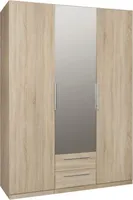 Furniture24 Kleiderschrank CDXS83S, Schrank, Drehtürenschrank, 3 Türiger, mit Kleiderstange, 5 Einlegeboden, 2 Schubkästen, Schlafzimmerschrank mit Spiegel Sonoma Eiche