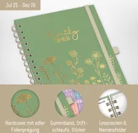 Family-Timer 2025/2026 Deluxe / 18 Monate / Fine Flowers Green / Häfft Verlag