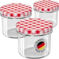 WELLGRO 25x Einmachgläser mit Schraubdeckel rot kariert - 235ml