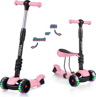 Yoleo Kinderroller mit abnehmbarem Sitz, LED-Rädern, höhenverstellbarem Lenker für Kleinkinder ab 2 Jahren (Farbe: Pink)