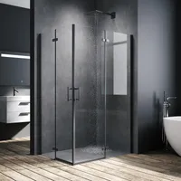 SONNI Schwarzes Duschabtrennung 90x120x195cm Pendeltür Falttür Eckdusche  6mm NANO Klarglas Drehfalttür Eckeinstieg Bad