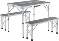 CASARIA® Klapptisch Wetterfest Höhenverstellbar Campingtisch mit Bänken Gartentisch Falttisch 90x60cm Klappbar leicht transportabel 4 Personen Grau