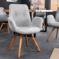 riess-ambiente Drehbarer Design Stuhl BALTIC grau Bouclé natur Eiche Massivholz-Beine mit Armlehne Esszimmerstuhl Essstuhl