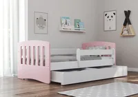 Bjird Kinderbett Jugendbett 80x180 cm mit Rausfallschutz Schublade und Lattenrost Einzellbett Classic - Puderrosa