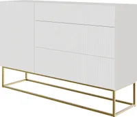 Selsey VELDIO - Sideboard Kombikommode mit 3 Schubladen, Weiß mit goldenem Metallgestell, 140 cm breit