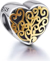 PANDACHARMS Goldenes Ornamentherz Charm, 925er Sterling Silber, passt zu Pandora