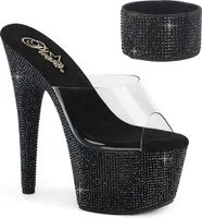BEJEWELED-712RS Damen Slipper von Pleaser, Transparent Schwarz , EU 42, US 12