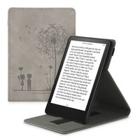 kwmobile Hülle kompatibel mit Amazon Kindle Paperwhite 11. Generation 2021 Hülle - Case mit Schlaufe und Ständer - Pusteblume Love Grau