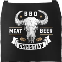 Grill-Schürze für Männer eigener Name Büffelschädel BBQ Meat Beer Baumwoll-Schürze Moonworks® schwarz unisize