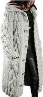 ASKSA Damen Strickjacke Grobstrick Casual Sweater Cardigan mit Knoepfen Oversize Strickcardigan, Hellgrau, 5XL