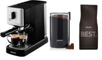 Krups Espressomaschine Calvi Steam&Pump XP344010 + Kaffeemühle + 1kg Best Crema Kaffeebohnen