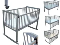 Kinderbett / Beistellbett / Wiege 3in1 120x60 cm mit Matratze grau