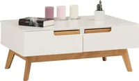 Couchtisch TIBOR, Beistelltisch Wohnzimmertisch Sofatisch Stubentisch, Kiefer massiv, 2 Schubladen, 2 Nischen, in weiß