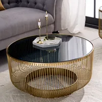 riess-ambiente Runder Couchtisch VARIATION 80cm gold Metallgestell Schwarzglas Beistelltisch Tisch
