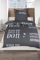 Bettwäsche HOME SWEET HOME Anthrazit Renforcé 100% Baumwolle 135x200 Bettbezug + 80x80 Kissenbezug mit Reißverschluss (2 teilig)