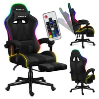 Huzaro Force 4.7 RGB | LED Gaming Stuhl Computerstuhl | 90-140° Neigungswinkel | Kopfstütze Lendenkissen Höhenverstellbar Fußstütze | 140 kg | Schwarz