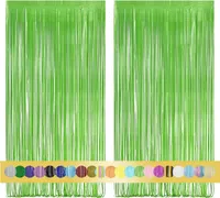 2 Stück Lametta Vorhang Blassgrün 1m x 2.5m, Glitzer Hintergrund Dekoration Folie
