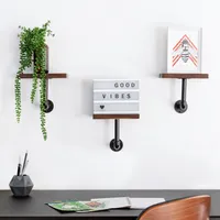 Navaris Wandregal Regal aus Holz und Metall - 3er Set Schweberegal Hängeregal - Ablage für Bilderrahmen Deko Bücher Blumentopf - einfache Montage