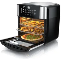 Arendo Heißluftfritteuse 16L, Multifunktionsofen 1800W mit 10 Programmen, Airfryer mit Frittierbehälter, Trommelkorb & Drehspieß, BPA-frei, Edelstahl/Schwarz
