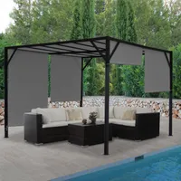 Pergola Baia, zadaszenie patio pawilonu ogrodowego, solidna stalowa rama 6cm + rozsuwany dach szary ~ 3x3m