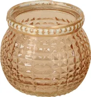 Teelichtglas, Windlicht Vintage mit Metallrand in Amber, 65 mm