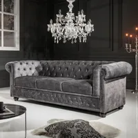 riess-ambiente Chesterfield 3-Sitzer Sofa 205cm grau Samt Federkern Knopfheftung Couch Dreisitzer