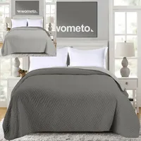 WOMETO přehoz na postel 220x240 cm - potah z mikrovlákna šedý světle šedý prošívaný oboustranný design XXL pohovka gauč postel přehoz na postel
