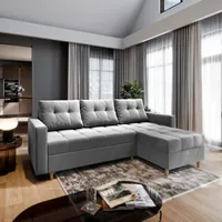 Masseno Narożnik MILO L z funkcją spania i pojemnikiem na pościel Kształt L, Rozkładana sofa, Rogówka - Jasnoszary, PAROS 05