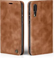 Handy Hülle für Huawei P20 Klapphülle Bookcase Flip Cover Handy Tasche Etui Farbe: Hellbraun