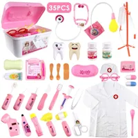 Balení 35 kufříků Doctor's Case Medical Toys Doctor Set Role Play Vzdělávací hračky Dárky pro děti Růžová
