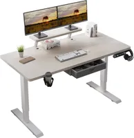 Hilodesk Schreibtisch 140cm Höhenverstellbarer Bürotische, 4-Memory Steuerung, mit Schubladen, Schreibtische mit Monitorständer, Beige