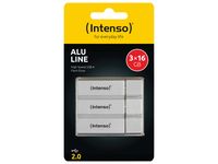INTENSO USB 2.0-Stick Alu Line, 16 GB, 3er Pack, silber