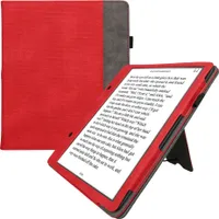 kwmobile Hülle kompatibel mit Amazon Kindle Scribe (2022/2024) Hülle - Flip Case mit Handschlaufe - Kunstleder Cover - Rot Dunkelgrau