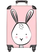 NoBoringSuitcases.com® Kufry Příruční vozík Trolley Trolley Malý cestovní kufr na 4 kolečkách - Bunny - Pink - Girl - Illustration - Cabin Size &lt; 55x40x23 cm &amp; 55x40x20 cm - Foto kufr - Příruční kufr - Palubní zavazadlo - Dětský kufr - Dětský vozík.