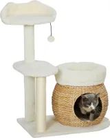 PawHut Kratzbaum 79 cm Katzenbaum mit Katzenhöhle, Bett, Spielbälle, Katzenkratzbaum mit Sisal-Kratzsäulen, für Katzen bis 5 kg, Cremeweiß