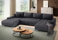 BEAUTYSOFA Ecksofa DRACO U - U-förmig universelle Polsterecke mit Schlaffunktion & Bettkasten - Anthrazit (Aston 18)