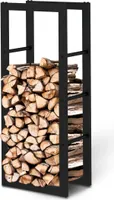 holz4home® Kaminholzregal aus Metall Schwarz I 100x25x40 cm I Brennholzregal inkl. Ofenhandschuh I Feuerholzregal Kaminholzhalter Holzständer