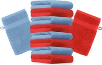 Betz 10 Stück Waschhandschuhe 16x21 cm PREMIUM 100% Baumwolle  Farbe: rot und hellblau