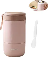 Müslibecher mit Biegbarer Edelstahllöffel Müslischale Jogurthbecher To Go Becher, Lunchpot, Lunchbox,Doppellagige Suppentasse aus Edelstahl, 18,5 x 9,5 cm
